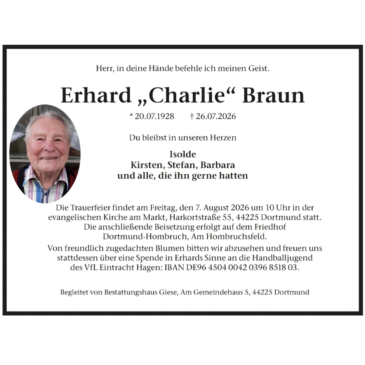 In stillem Gedenken an unser Ehrenmitglied Charlie